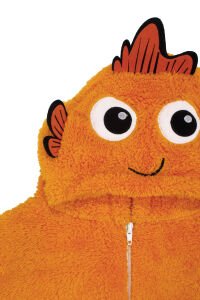 Unisex Polar Sarı Kapşonlu Balıklı Peluş Welsoft Tulum