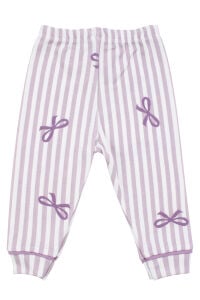 Kız Bebek Beyaz Lila Fiyonklu Çizgili Pijama Takımı