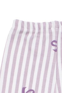 Kız Bebek Beyaz Lila Fiyonklu Çizgili Pijama Takımı