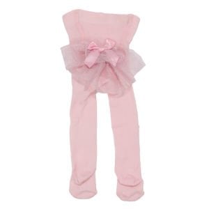 Kız Bebek Pembe Simli Tüllü Fiyonklu Külotlu Çorap 0-6 Ay