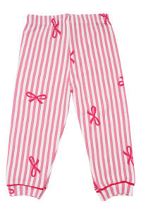 Kız Bebek Beyaz Pembe Fiyonklu Çizgili Pijama Takımı