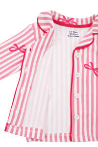 Kız Bebek Beyaz Pembe Fiyonklu Çizgili Pijama Takımı