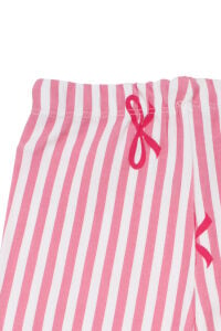 Kız Bebek Beyaz Pembe Fiyonklu Çizgili Pijama Takımı