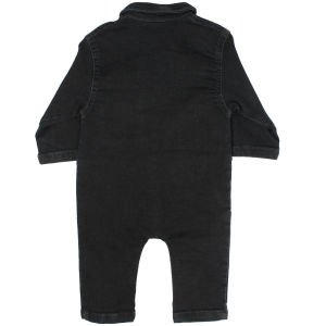 Unisex Siyah Cepli Düğmeli Kot Tulum