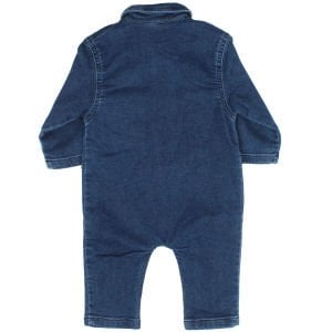 Unisex Lacivert Cepli Düğmeli Kot Tulum