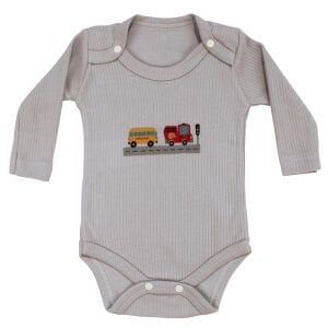 Erkek Bebek Gri Araba Desenli Zıbınlı 2'li Takım