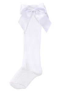 Kız Çocuk Beyaz Kurdale Fiyonklu Diz Altı Çorap