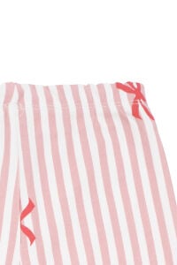 Kız Bebek Beyaz Pudra Fiyonklu Çizgili Pijama Takımı