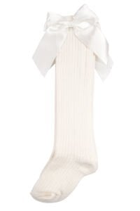 Kız Çocuk Ekru Kurdale Fiyonklu Diz Altı Çorap