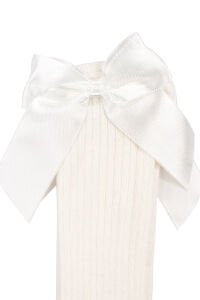 Kız Çocuk Ekru Kurdale Fiyonklu Diz Altı Çorap