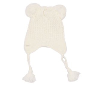 Kız Çocuk  Ekru Panda Armalı Triko Atkı Bere Takımı 1-4 Yaş