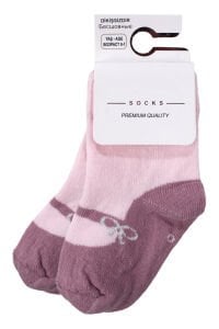 Kız Bebek Pembe Mor Babet Desenli Çorap 0-12 Ay