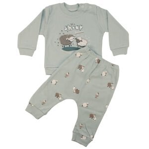 Erkek Bebek Su Yeşili Kuzu Desenli Pijama Takımı