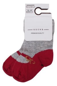 Kız Bebek Gri Kırmızı Babet Desenli Çorap 0-12 Ay