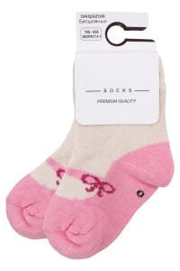 Kız Bebek Ekru Pembe Babet Desenli Çorap 0-12 Ay