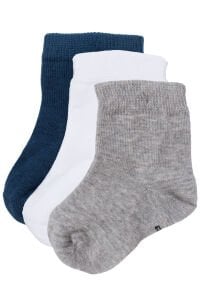 Erkek Bebek Gri Beyaz Laci Üçlü Çorap Set 12-18 Ay