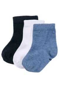 Erkek Bebek Laci Beyaz Mavi Üçlü Çorap Set 12-18 Ay