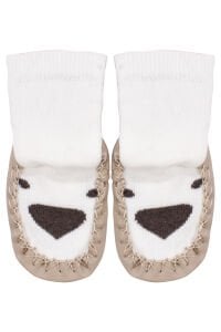 Unisex Ekru Kahve Desenli Çarık Çorap