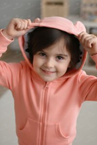 Unisex Kendinden Peluş Oyuncak Kedili Gri Fermuarlı Kapşonlu Hırka