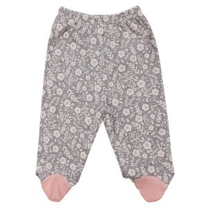 Kız Bebek Çiçekli Tavşan Nakışlı Somon Gri 3'lü Hastane Çıkış Seti