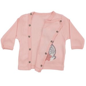 Kız Bebek Çiçekli Tavşan Nakışlı Somon Gri 3'lü Hastane Çıkış Seti