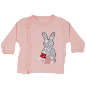 Kız Bebek Çiçekli Tavşan Nakışlı Somon Gri 3'lü Hastane Çıkış Seti