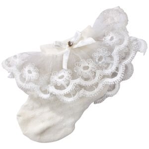 Kız Bebek Ekru Tüllü Dantelli Taşlı Fiyonklu Çorap 0-6 Ay
