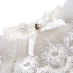 Kız Bebek Ekru Tüllü Dantelli Taşlı Fiyonklu Çorap 0-6 Ay