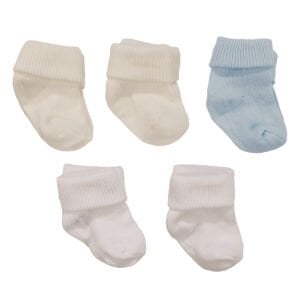 Beyaz Mavi Ekru 5'li Çorap Set 0-6 Ay