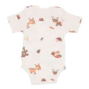 Unisex Ekru Kahve Ceylanlı Desenli Kısa Kol Body Zıbın