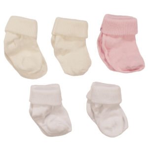 Beyaz Pembe Ekru 5'li Çorap Set 0-6 Ay