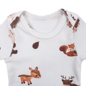 Unisex Ekru Kahve Ceylanlı Desenli Kısa Kol Body Zıbın