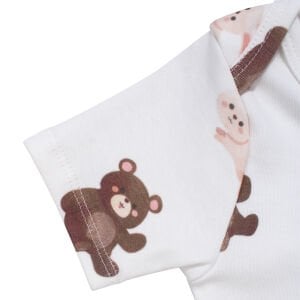 Unisex Ekru Kahve Ceylanlı Desenli Kısa Kol Body Zıbın