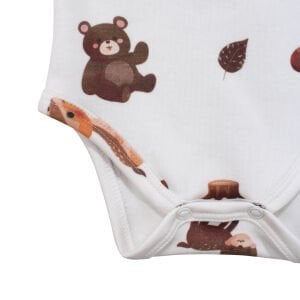 Unisex Ekru Kahve Ceylanlı Desenli Kısa Kol Body Zıbın