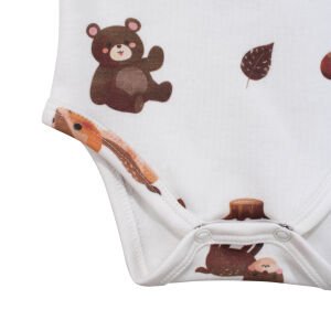 Unisex Ekru Kahve Ceylanlı Desenli Kısa Kol Body Zıbın