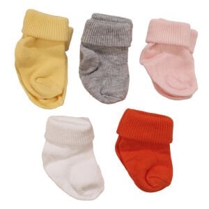 Unisex Turuncu Gri Sarı 5'li Çorap Seti 0-6 Ay