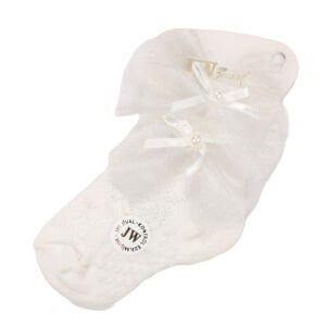 Kız Bebek Ekru Tüllü Boncuklu Çorap 0-6 Ay