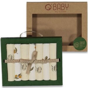 Unisex Beyaz Ekru Pamuk Desenli 7'li Organik Ağız Mendili