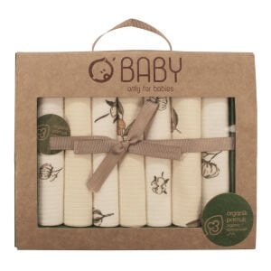 Unisex Beyaz Ekru Pamuk Desenli 7'li Organik Ağız Mendili