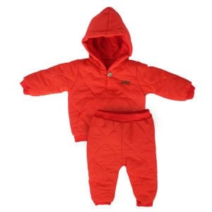 Unisex Kırmızı Kapitoneli Kapşonlu 2'li Takım