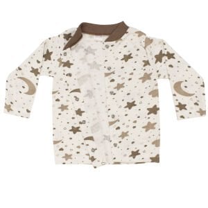 Unisex Beyaz Kahve Ay Yıldız Desenli Çıtçıtlı Pijama Takımı