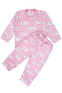Kız Bebek Bulut Desenli Alt Üst Pembe 2'li Pijama Takım