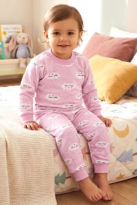 Kız Bebek Bulut Desenli Alt Üst Pembe 2'li Pijama Takım