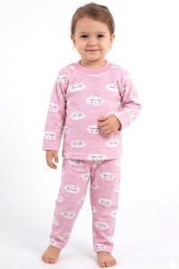 Kız Bebek Bulut Desenli Alt Üst Pembe 2'li Pijama Takım