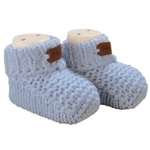 Unisex Mavi Deri Armalı Triko Patik 0-6 Ay