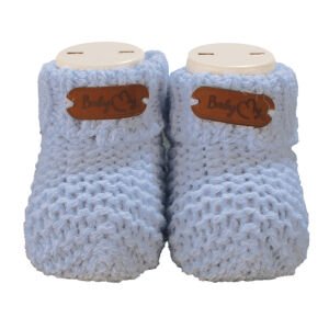 Unisex Mavi Deri Armalı Triko Patik 0-6 Ay