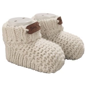 Unisex Bej Deri Armalı Triko Patik 0-6 Ay