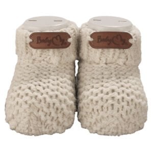 Unisex Bej Deri Armalı Triko Patik 0-6 Ay