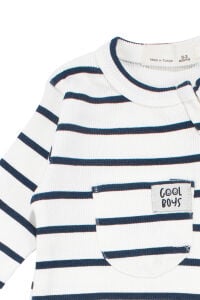 Erkek Bebek Cool Boys Beyaz Siyah Çizgili Fermuarlı Tulum 0-3 Ay
