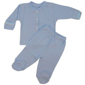 Erkek Bebek Mavi Fitilli Çıtçıtlı 2'li Pijama Takımı 0-3 Ay
